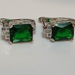 Sterling Earrings with Emerald glass Stone